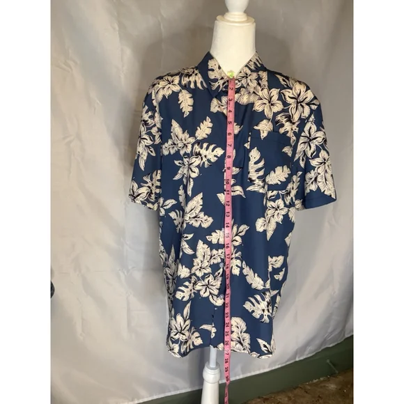 SHEIN Men’s Tropical Hawaiian Shirt Blue White Floral Palm Leaf Short Sleeve L - Picture 2 of 5